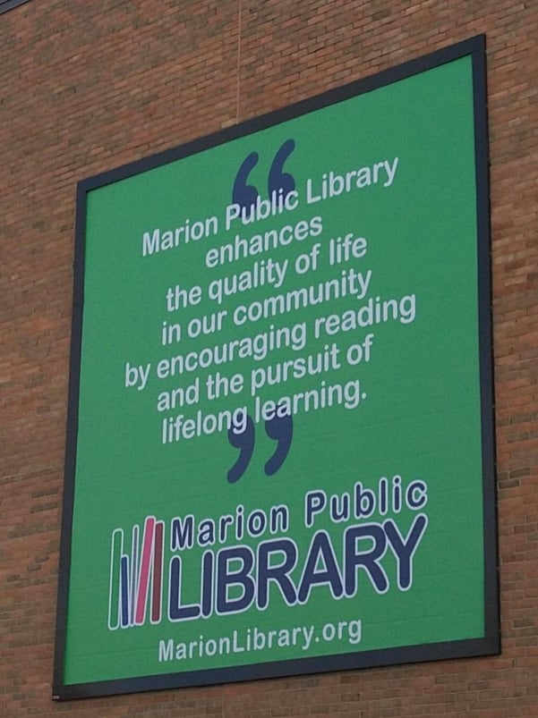 Marion_Public_Library_Lind_BannerFrame_Hinge_original_marketing_message Does Your Banner System Let Your Client Keep Up With Their Marketing Calendar? Lind's Does.