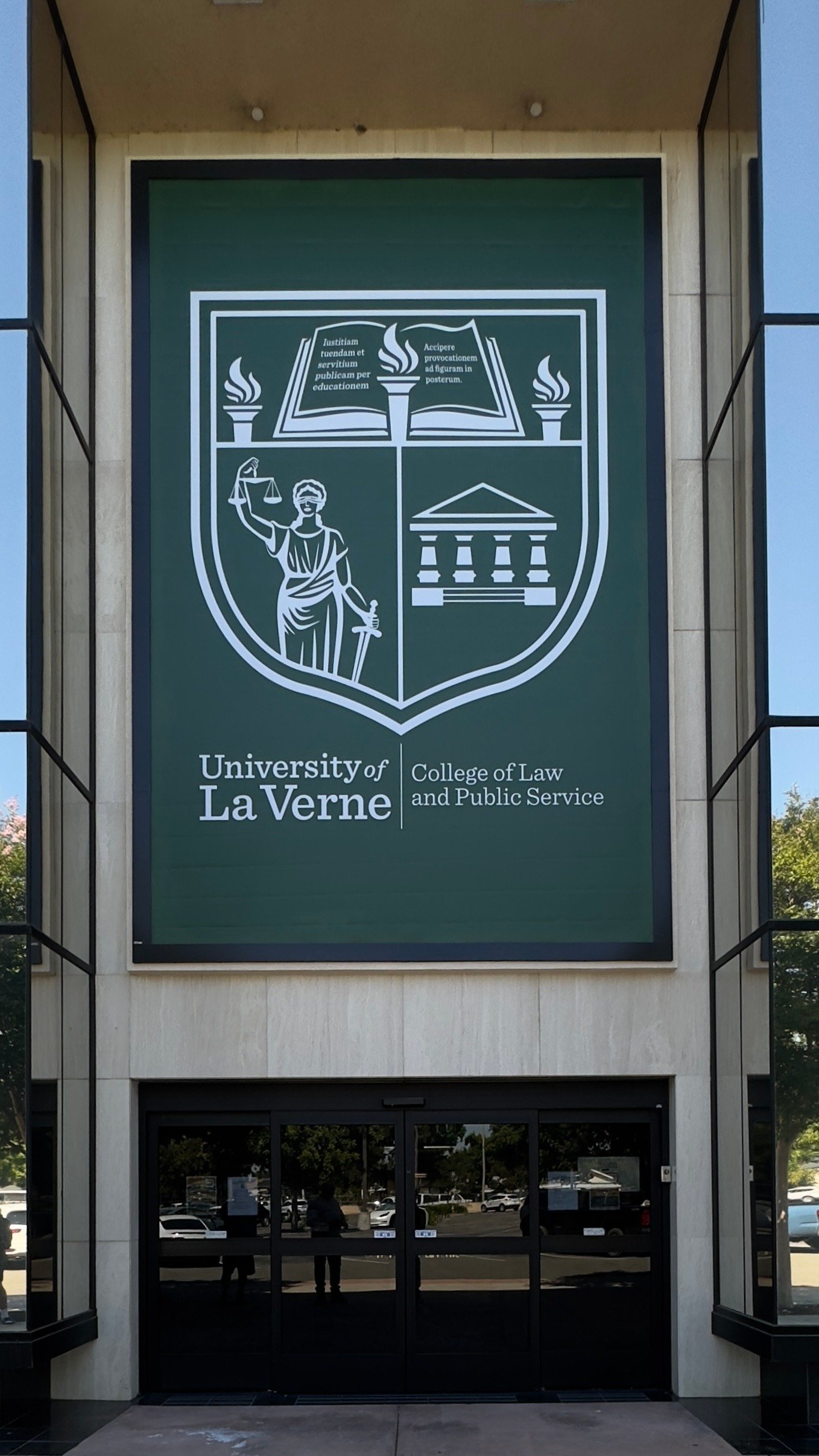 University-of-LaVerne-College-of-Law-Lind-BannerFrame-Classic-Install-after-picture-stucco The Halls Of Justice Need Signage Too!