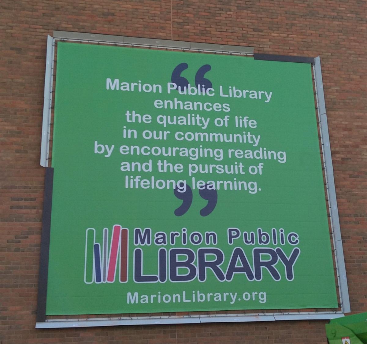 Marion_Public_Library_Lind_BannerFrame_Hinge_evergreen_marketing_message Does Your Banner System Let Your Client Keep Up With Their Marketing Calendar? Lind's Does.