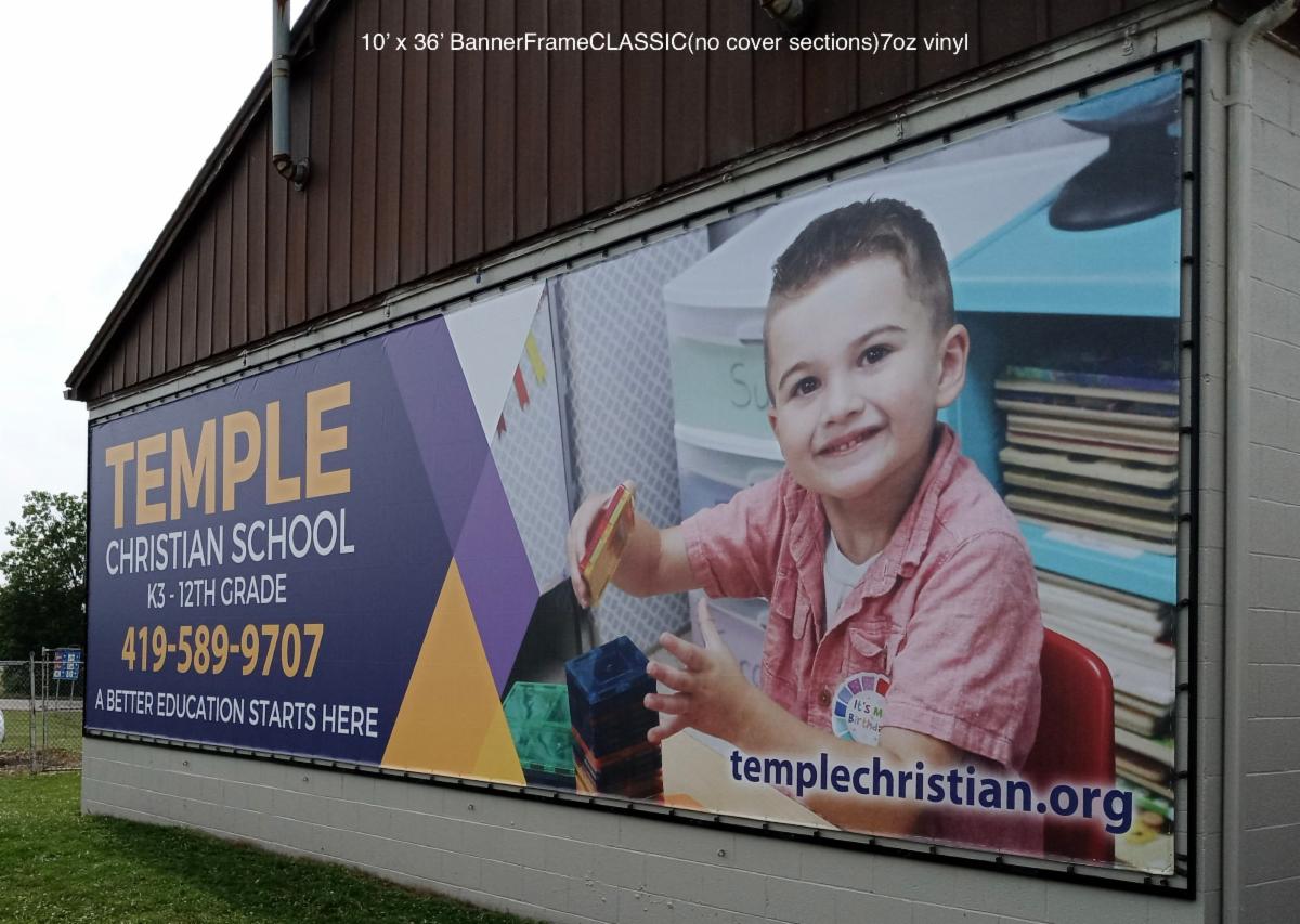 Temple_Christian_Lind_SignSpring_BannerFrameCLASSIC_Sign_Wallscape_RIght_View_Complete One Man. One Wall. One Hour. Lind SignSpring BannerFrame Saves Manpower, Time & Money
