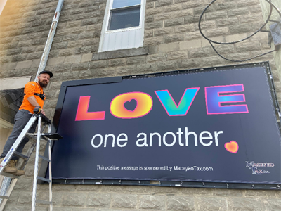 Love Will Heal Banner Cardington, Ohio BannerFrame Hinge