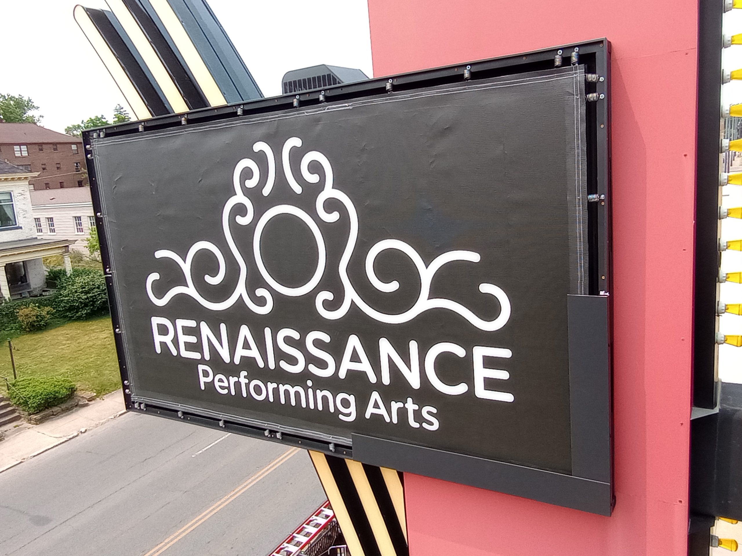 Renaissance-Theatre-Broken-Digital-Problem-Solved-BannerFrame-CLASSIC-goes-Install-cover-sections-scaled When A Digital Sign Goes Bad, It's Time to Go Old School