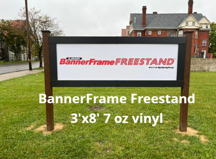 BannerFrame-FREESTAND-logo-size-on-image-3x8-7oz-vinyl No Surface? No Problem! Banner Frame Freestand